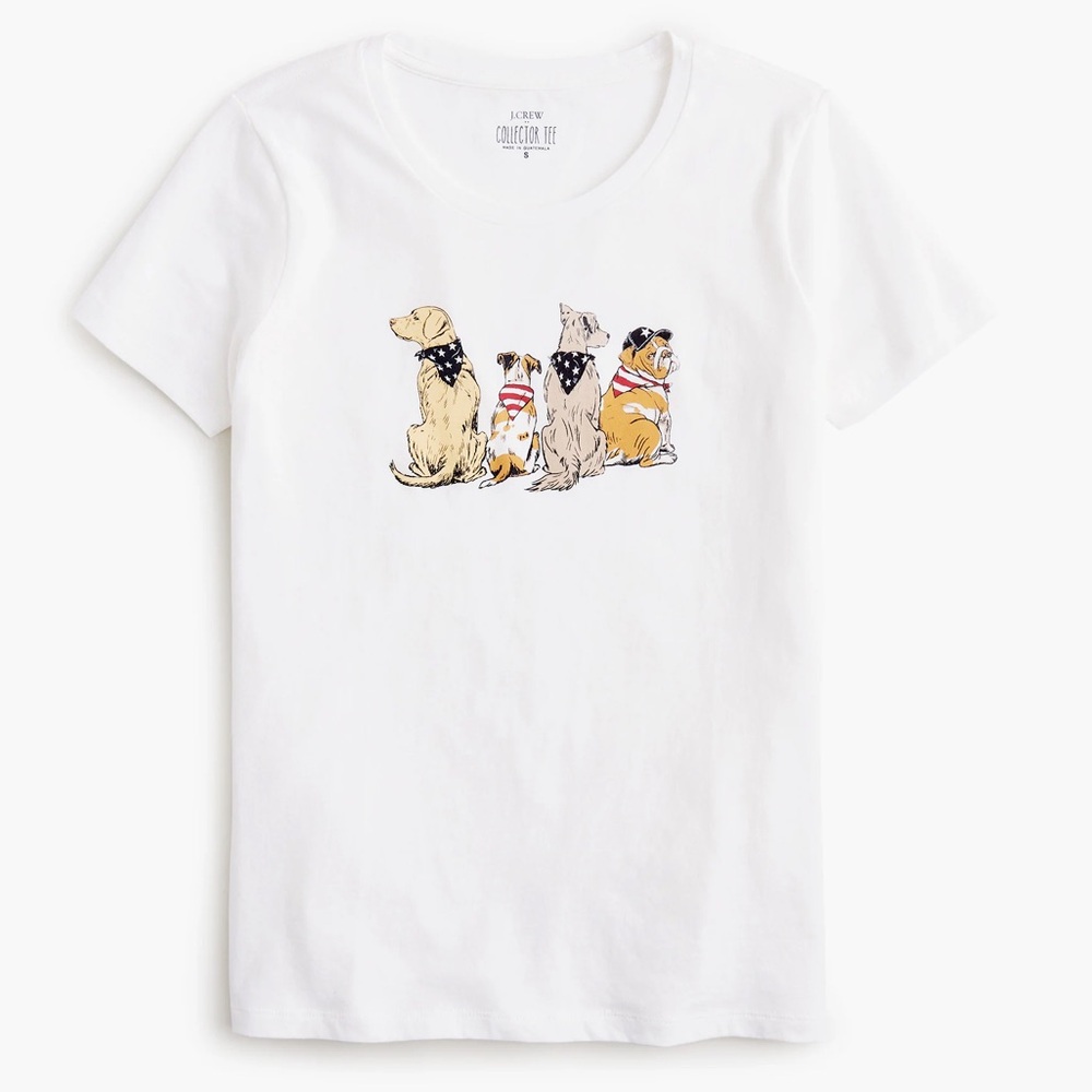 J. Crew Factory White Short Sleeve Tee with Dog Illustration